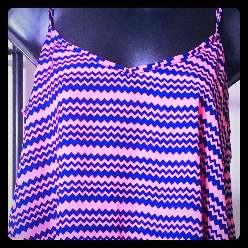 Blue & pink chevron summer flounce dress sz. small